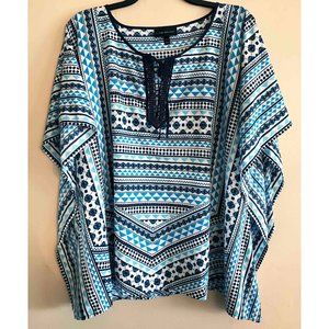 Lane Bryant Geometric Print Flowy Blouse in Blues